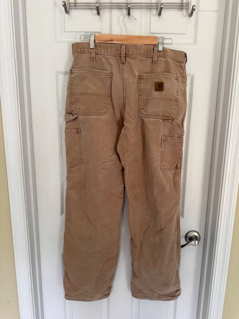 Carhartt B111 BRN Dungaree Tan Canvas Flannel Lined Workwear Pants 34 X 32 - Picture 6 of 10